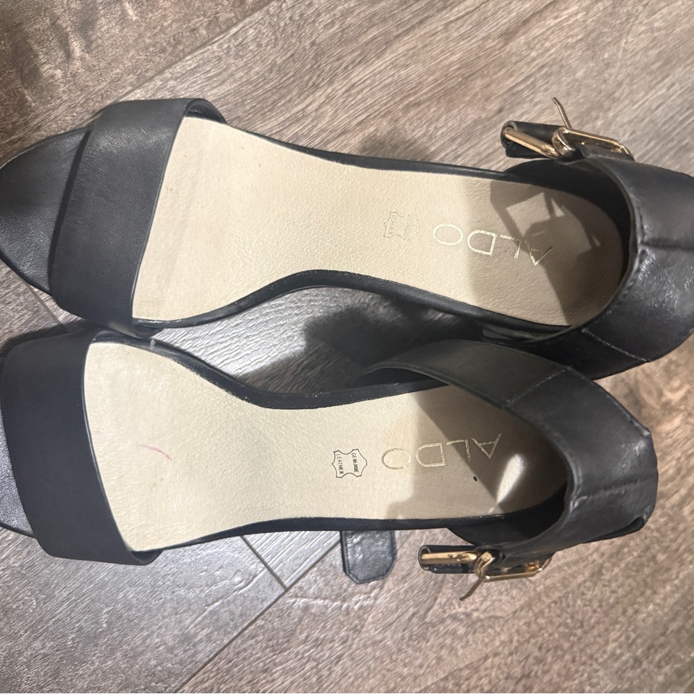 ALDO Black Heeled Sandals with Gold Buckle